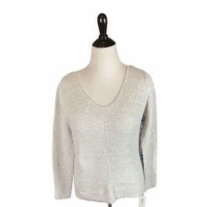 Style & Co. Ribbed V-Neck Long Sleeve Gray Size XL